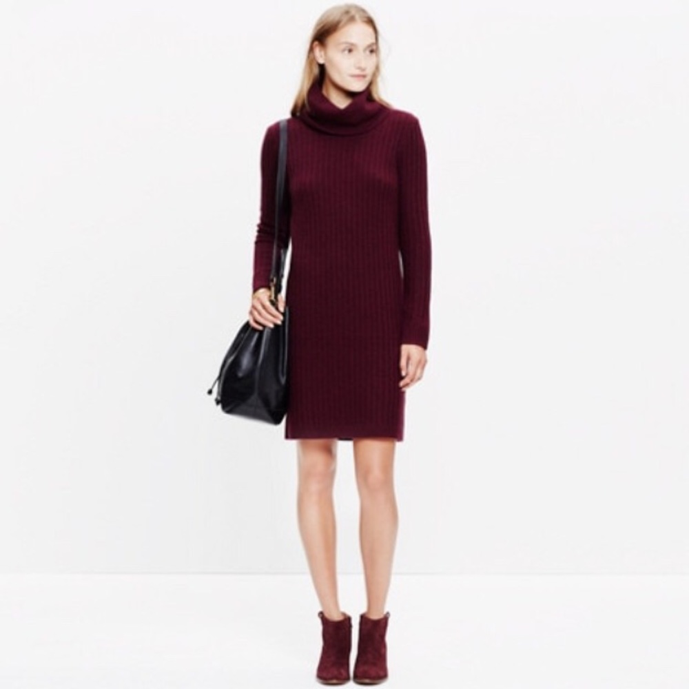 Madewell 100% merino wool maroon turtleneck dress